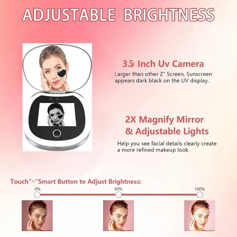 UV Sunscreen Testing Mirror | LED Light & 2X Magnification Travel