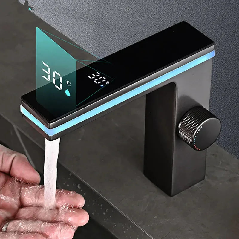 LED Digital Display Brass Basin Faucet | Hot & Cold Mixer Tap