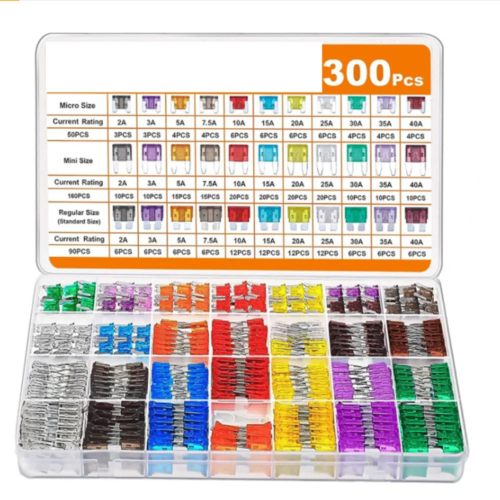 300-Piece Car Fuse Kit – Mini Blade, Standard & Mini Fuses