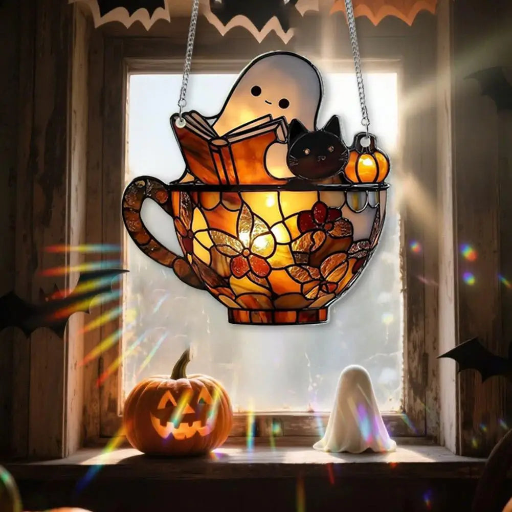 Ghost Reading Book Suncatcher – Acrylic Window Ornament