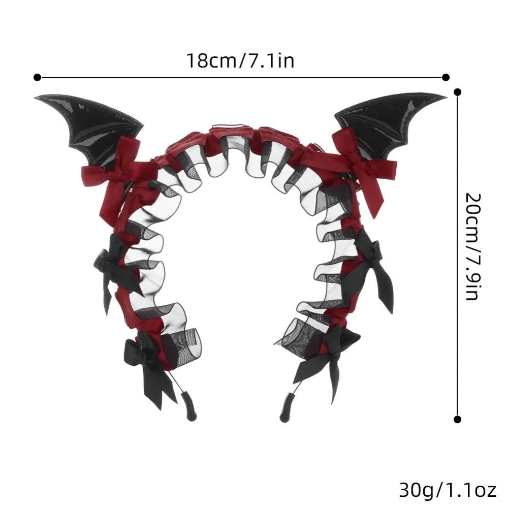 Gothic Bat Ruffle Lace Headband – Punk Bow Cosplay Hair Hoop