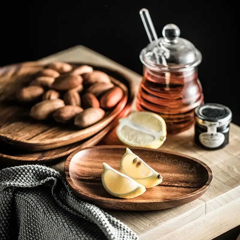KEMORELA Solid Wood Oval Serving Plate – Sushi, Fruit & Tea Tray