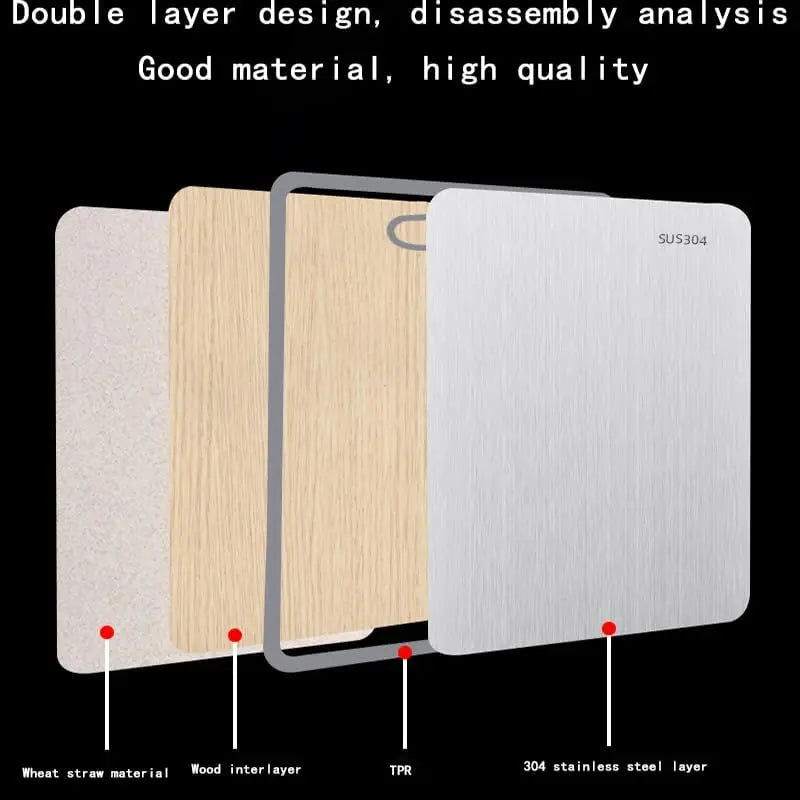 PLYS Double-Sided Cutting Board – Stainless Steel & Wheat Straw