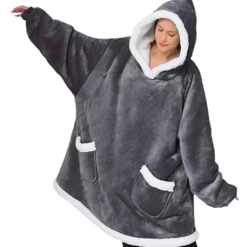 Women's Hooded Fleece Robe – Cozy Winter Pullover Loungewear