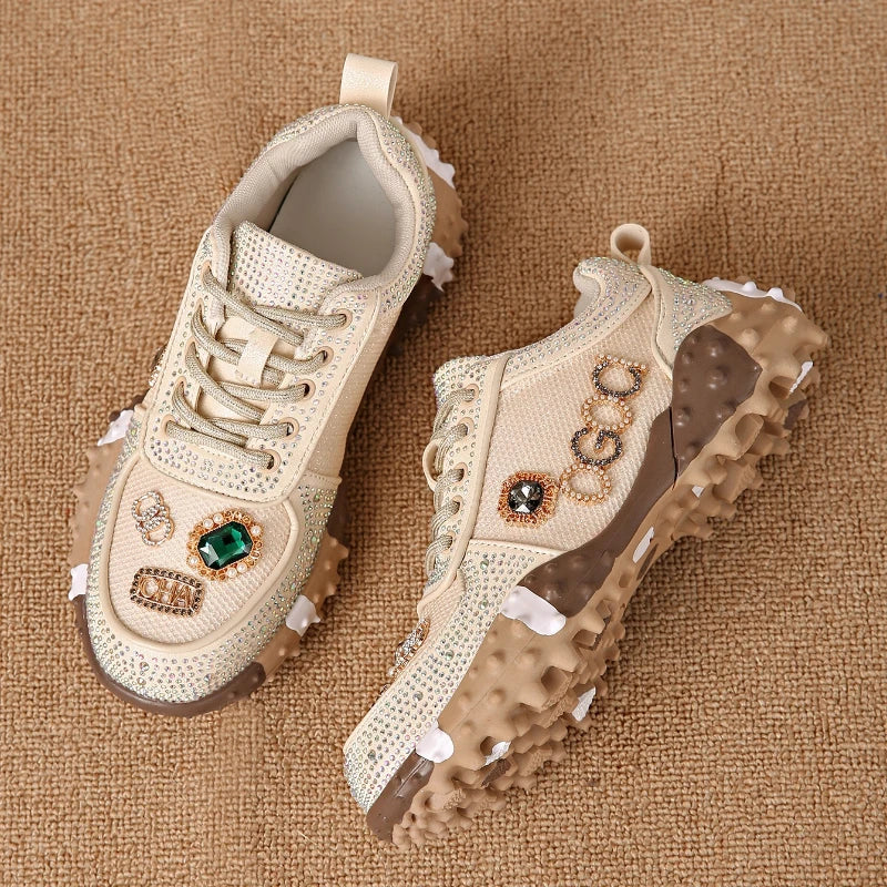UXST Women's Rhinestone Platform Sneakers | Breathable Mesh