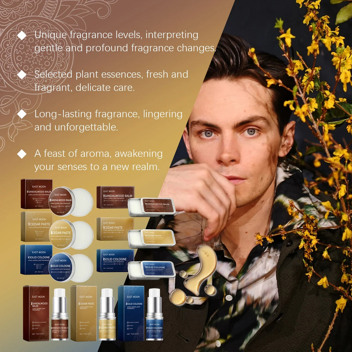 EAST MOON Men Sandalwood Solid Fragrance Balm | Long-Lasting