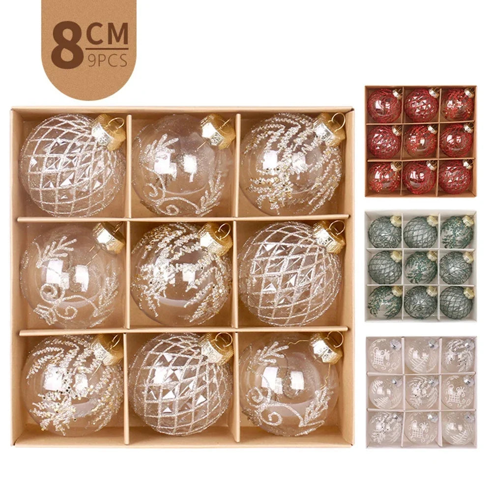 9-Piece Transparent PET Christmas Ball Ornaments Set – 8cm