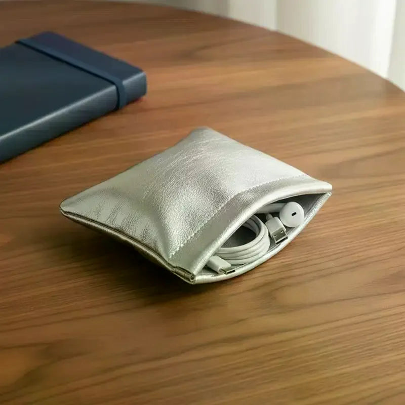 Auto-Closing PU Leather Cable & Cosmetic Organizer Pouch