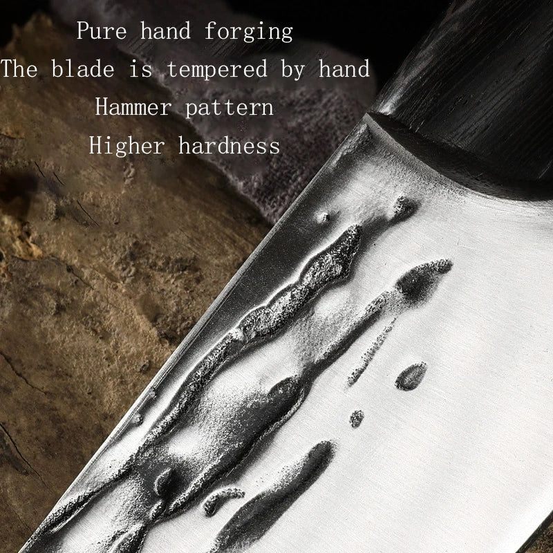 Japanese Hammered Stainless Steel Chef Knife – Wood Handle