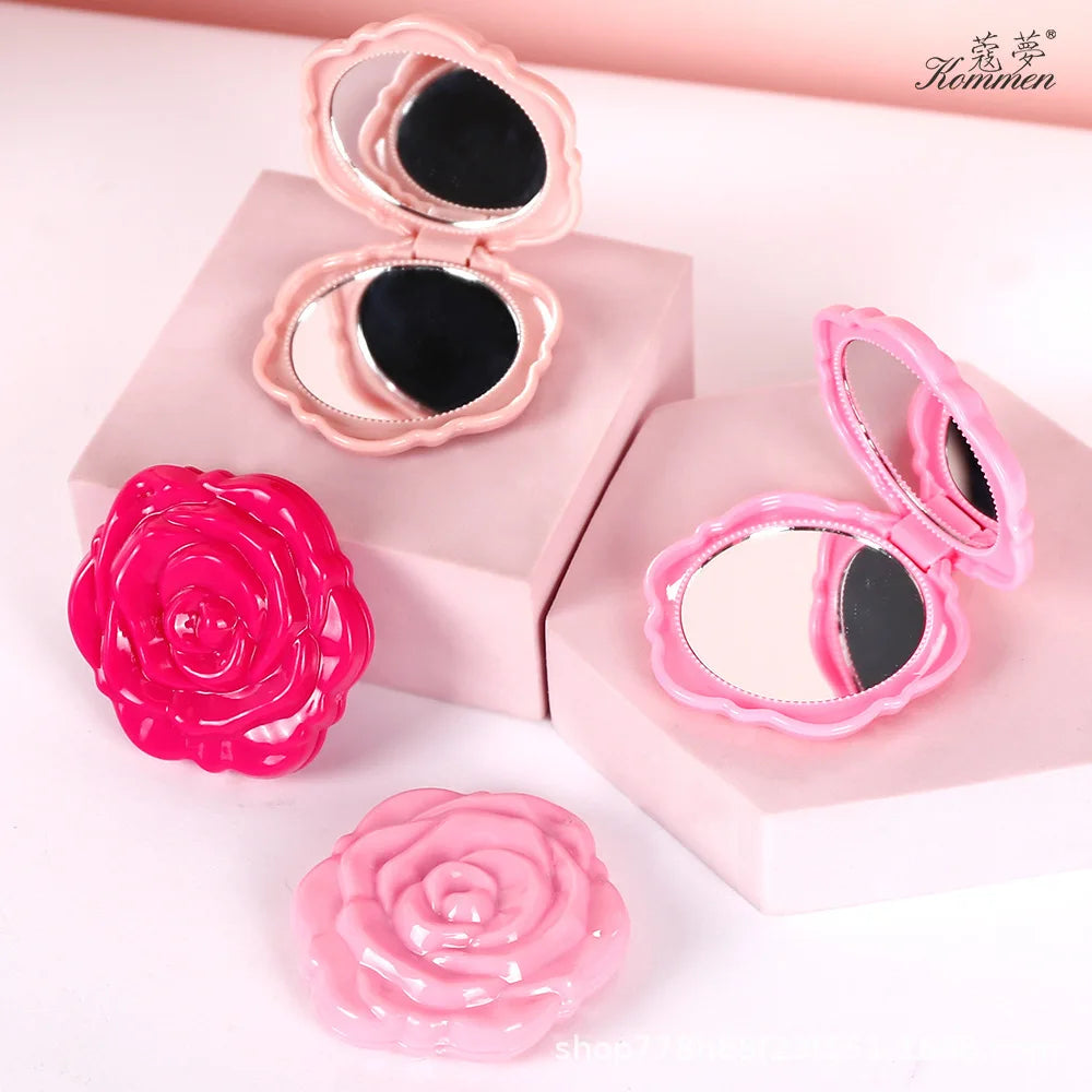 Mini Rose Compact Mirror – Double Sided Pocket Makeup Mirror