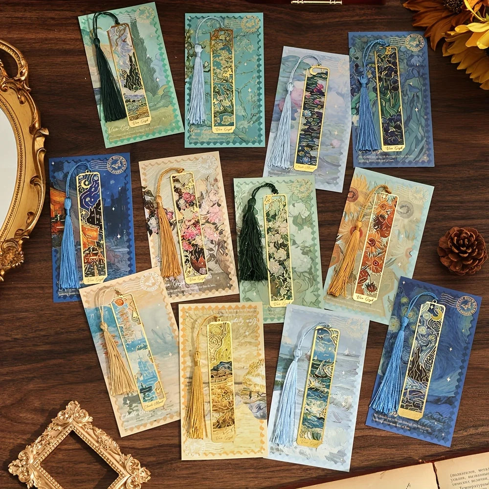 12-Pack Vintage Hollow Metal Bookmarks with Long Tassels