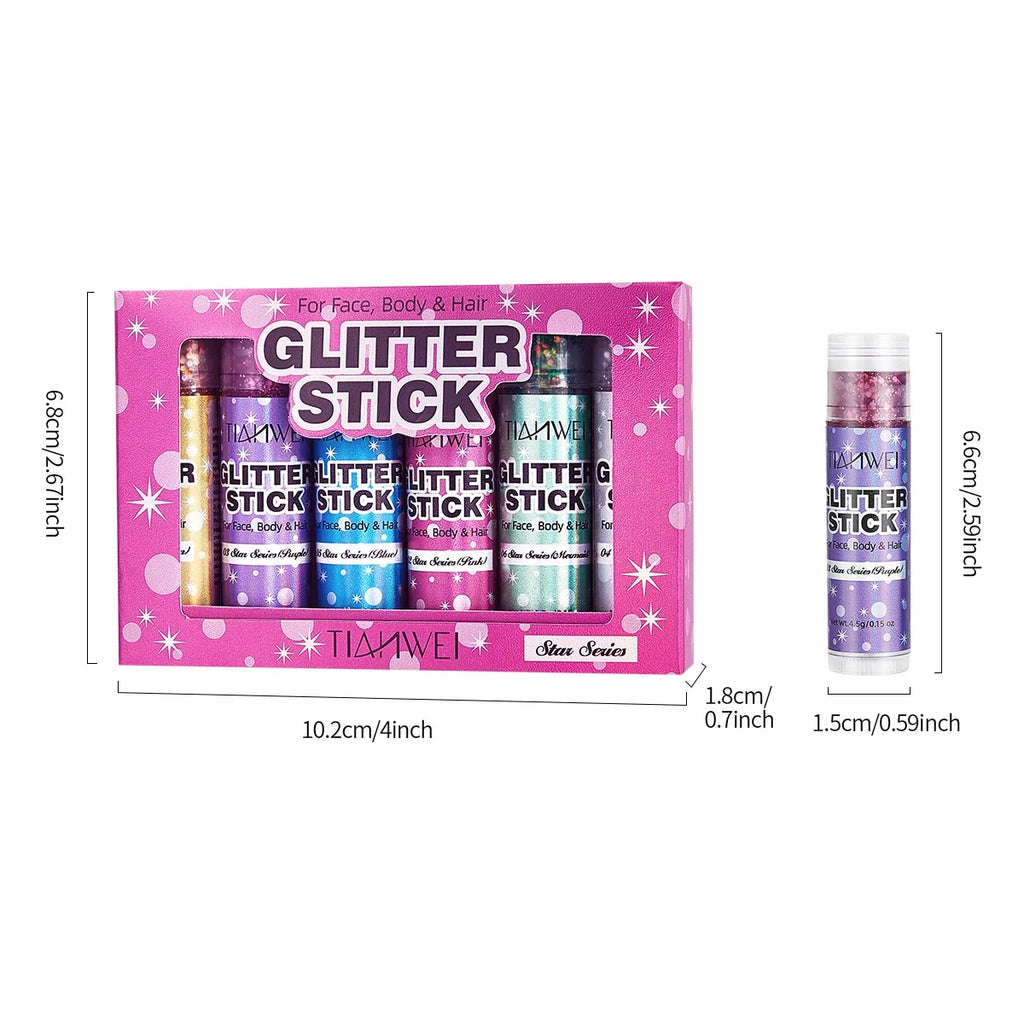 6-Pack Glitter Stick Set – Waterproof Sequin Gel Face & Body