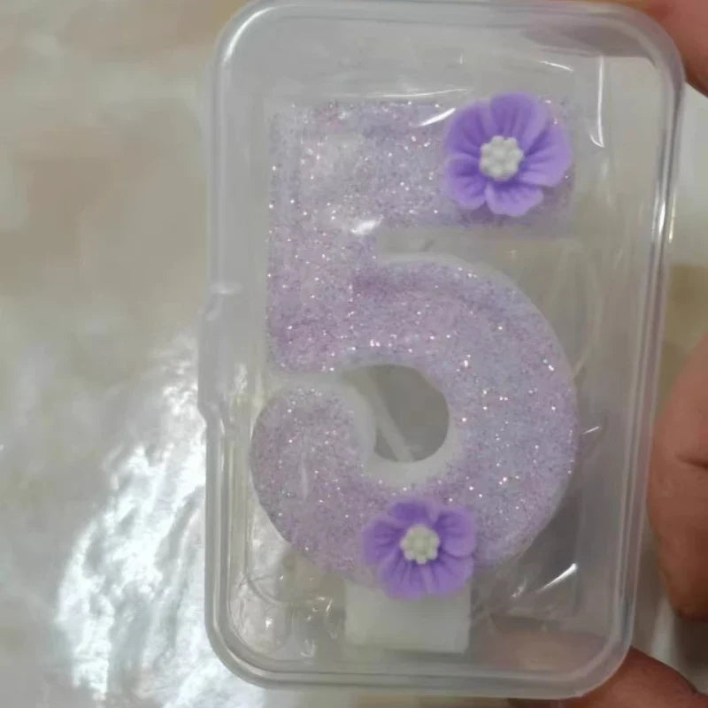 2026 Cute Purple Flowers 3D Number Cake Candles Birthday Party