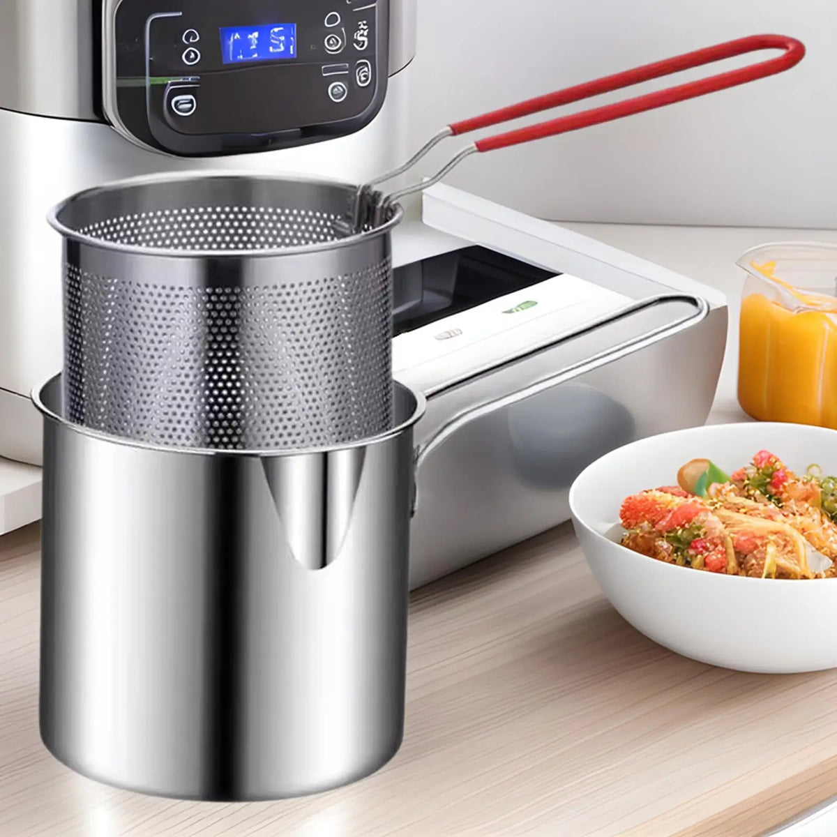Stainless Steel Deep Fry Pot with Basket & Lid | Space-Saving