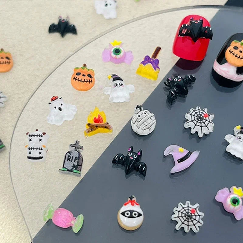 30pc Halloween 3D Resin Nail Charms – Pumpkin Ghost Clown
