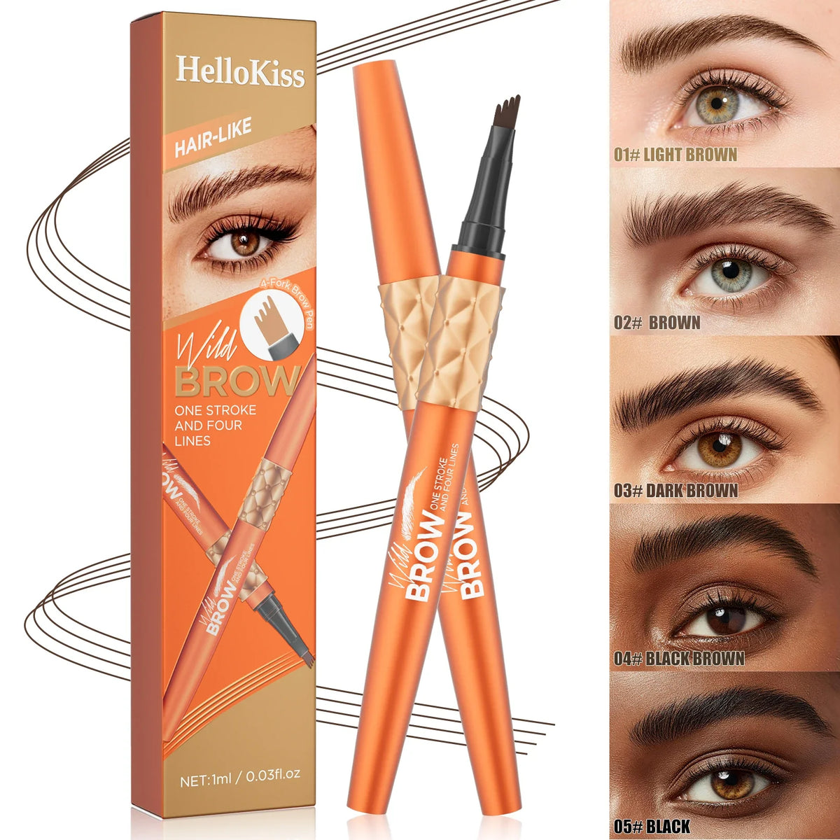 Hello Kiss 4-Tip Waterproof Liquid Eyebrow Pen | 3D Microblading