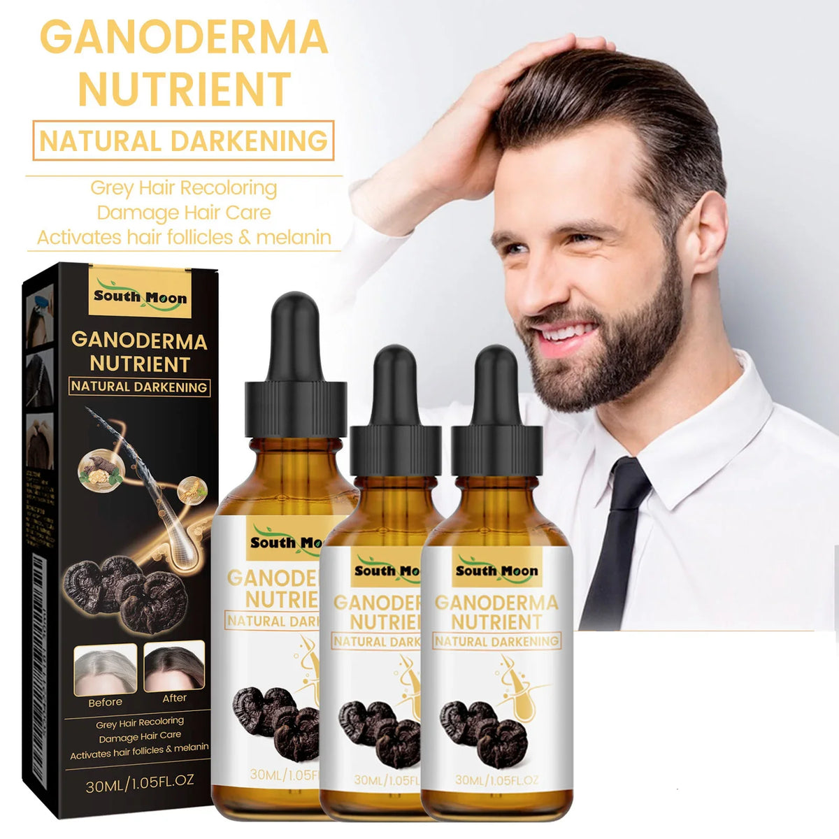 1 2 Black Ganoderma Lucidum Hair Liquid Repairing White Strengthen