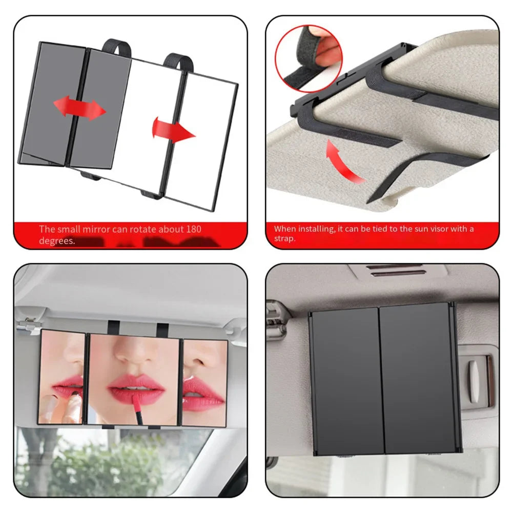 Black Portable 3-Way 360-Degree Folding Mirror Haircut Shaving Makeup