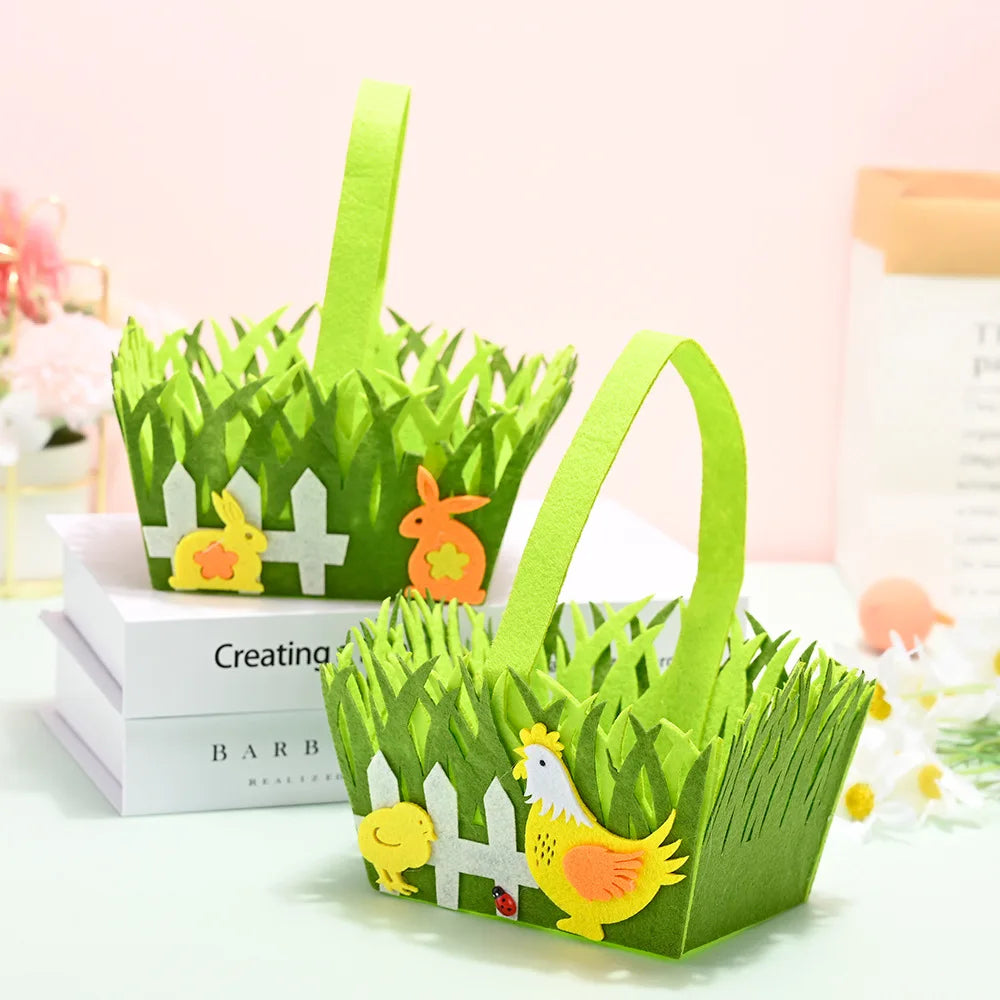 Easter Egg Basket Square Handheld Packaging Bag Felt Kids Cookie