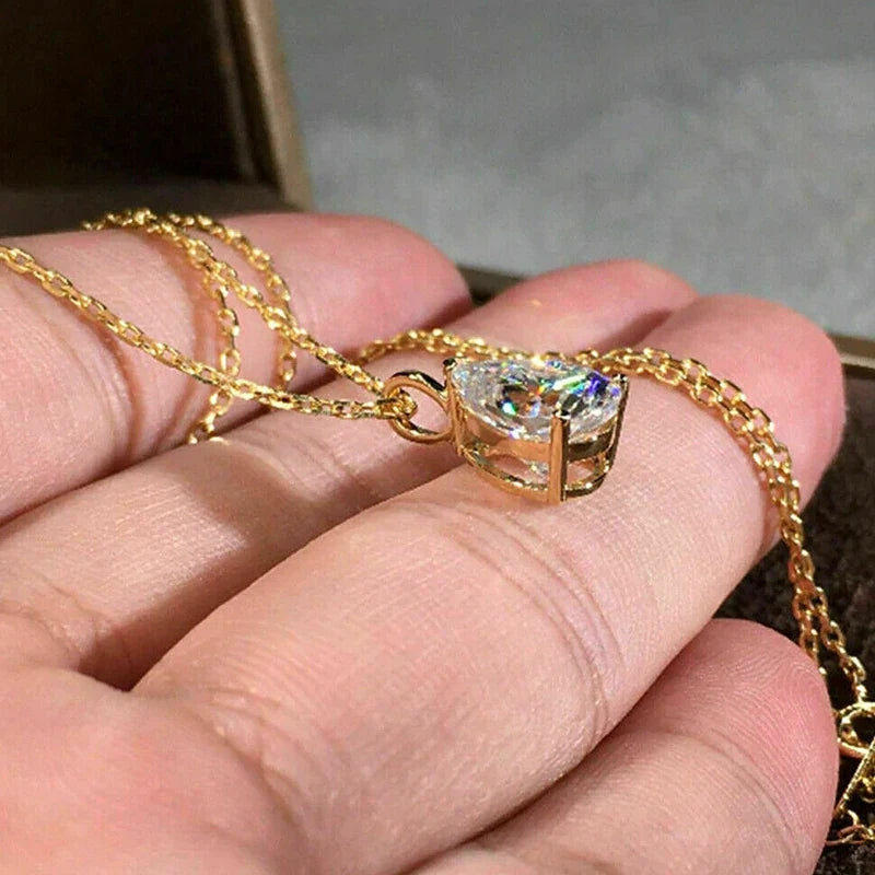 Huitan Pear CZ Pendant Necklace – Gold Women's Jewelry