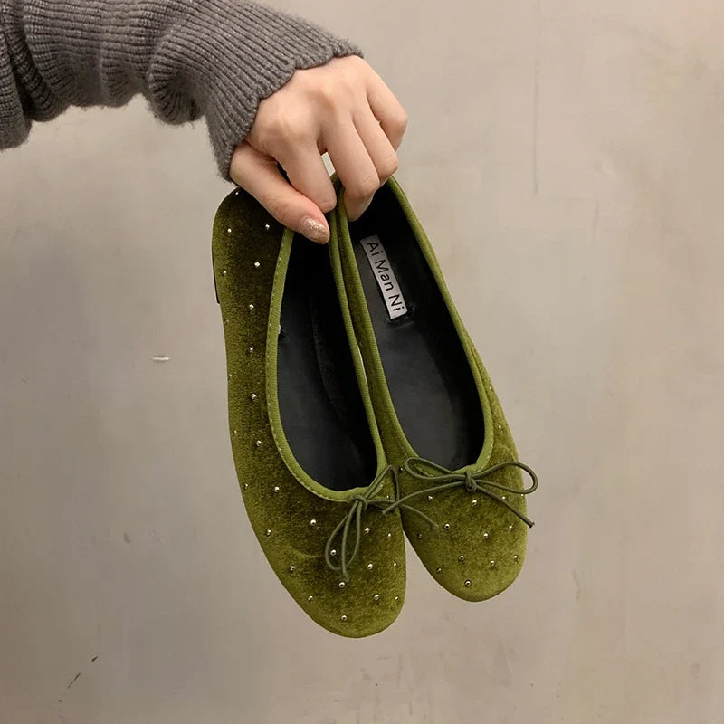 Vintage Suede Women's Ballet Flats – Slip-On Round Toe Shoes