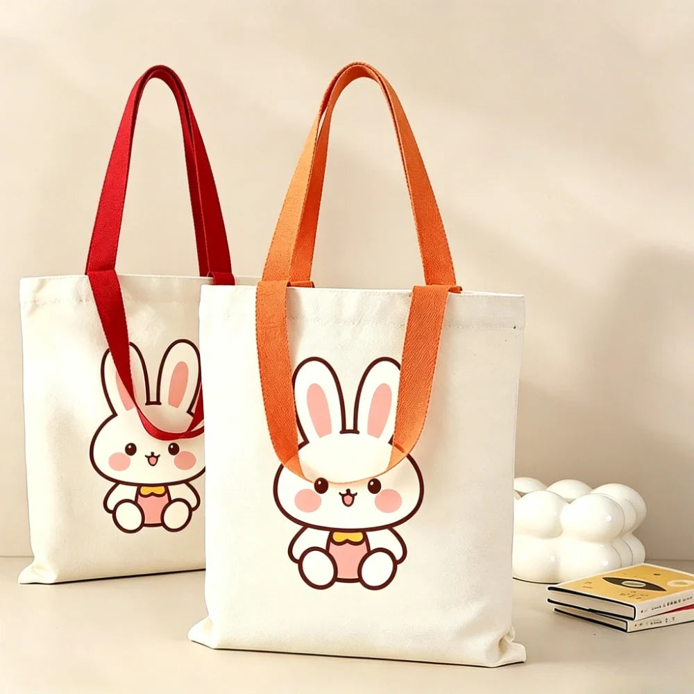 Cute Red Heart Yellow Chick Print Canvas Tote Bag Eco Reusable