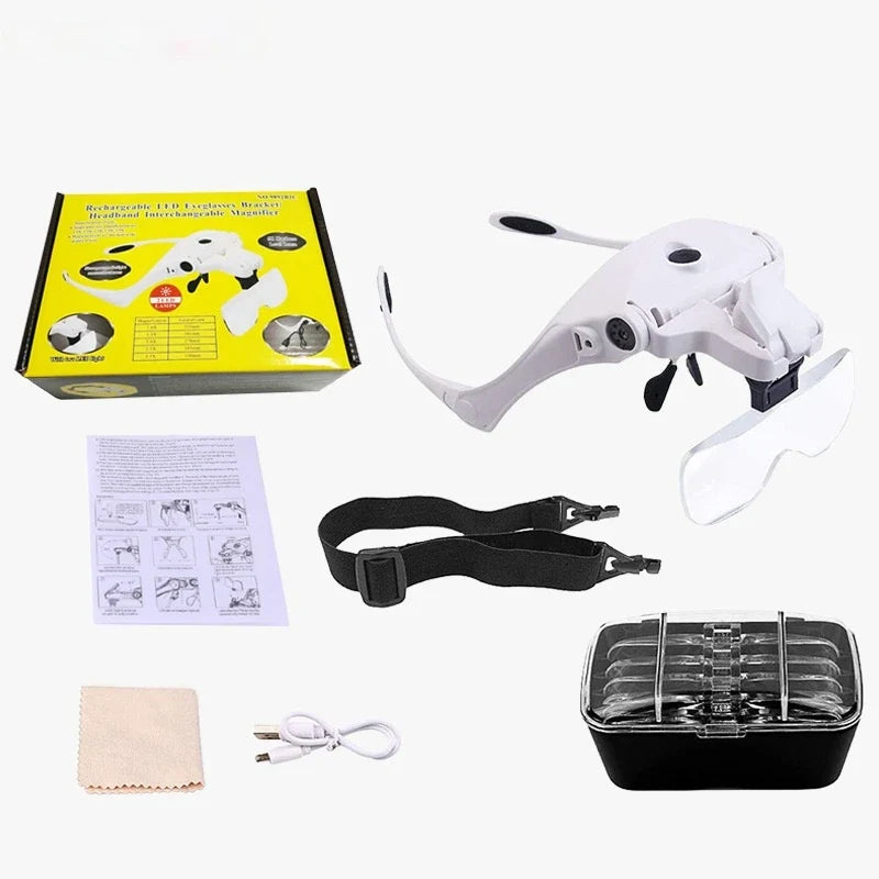 Head-Mounted LED Magnifying Glasses – 5-Speed Optical Loupe