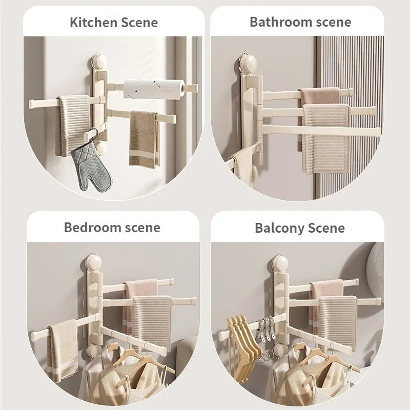 Drill-Free Suction Cup Rotating Double Bar Towel Rack | YUNJIEYA
