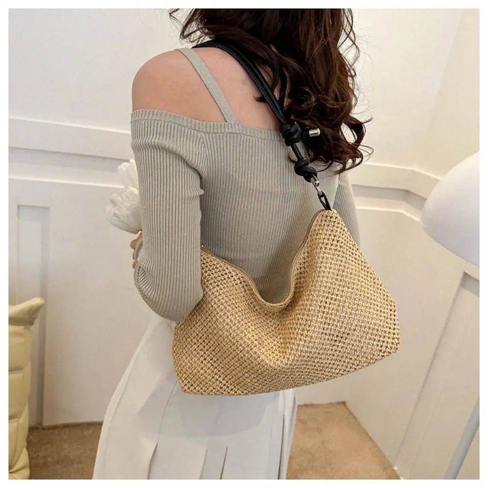Women's Handmade Woven Straw Tote Bag – Rattan Beach Shoulder Bag