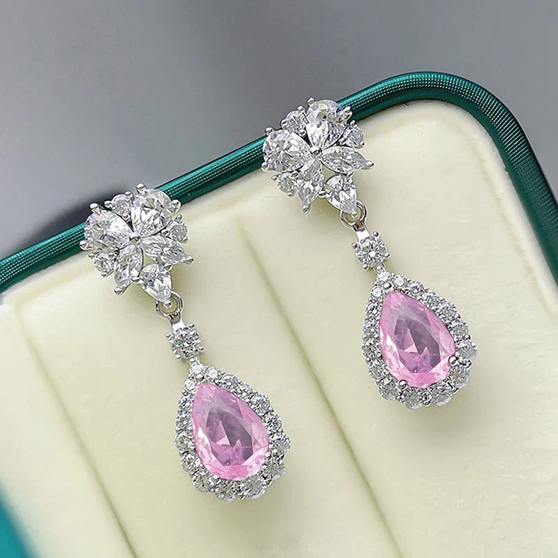 Huitan Red CZ Pear Drop Earrings – Wedding & Party Style