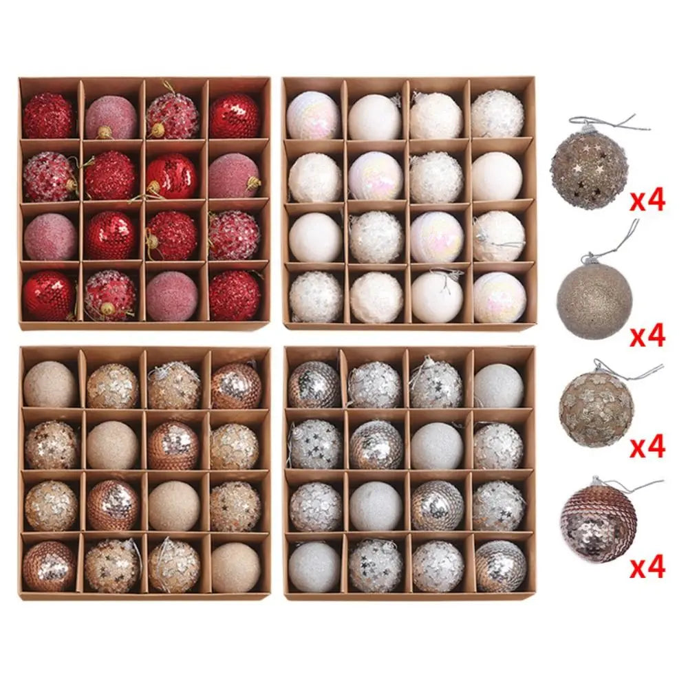 6cm Glitter Christmas Ball Ornaments – 16pc Gift Box Set