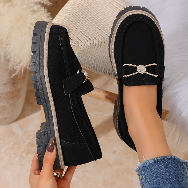 Women's Retro Loafers | British Style Thick Heel Slip-On Shoes