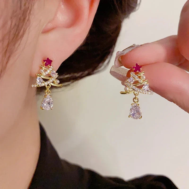 Huitan Christmas Tree Dangle Earrings – Gold Drop Earrings