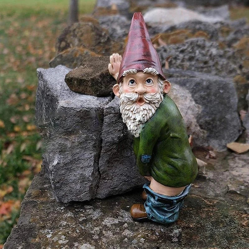 Urinating Gnome Statue – Resin Dwarf Garden Sculpture