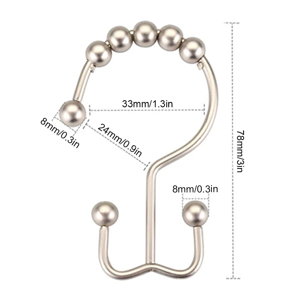 12-Pack Double-Sided Stainless Steel Shower Curtain Hooks & Rings