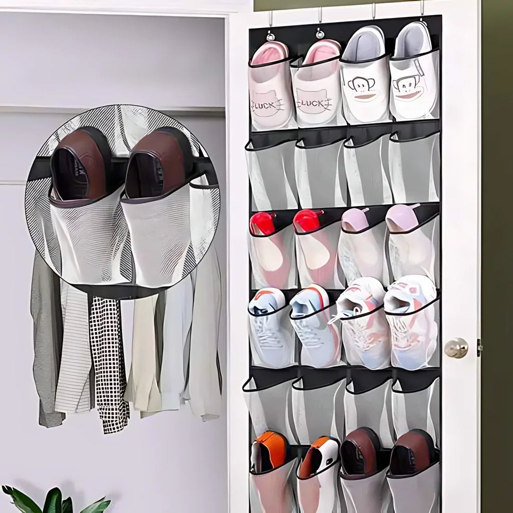 Over Door Shoe Rack 24 Large Mesh Pockets Hanging Organizer Closet