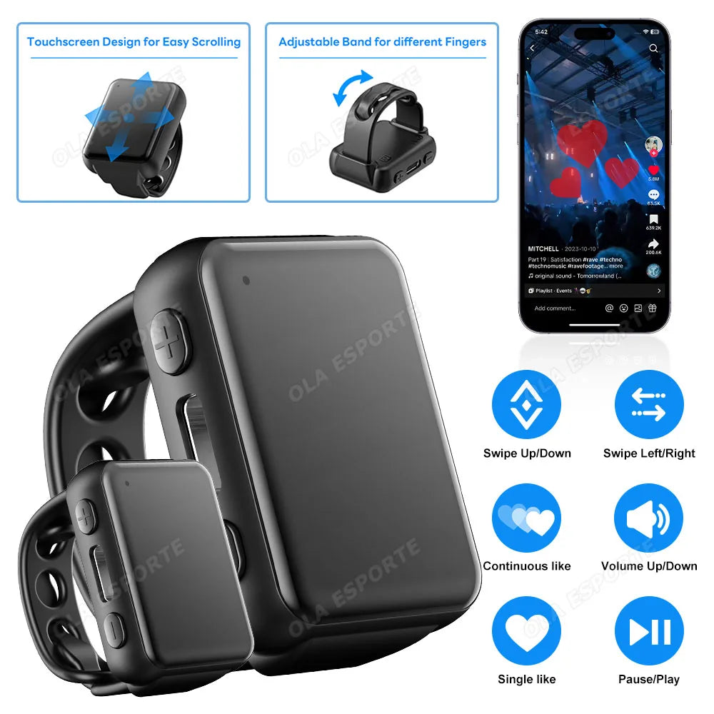 Bluetooth Fingertip Ring Remote – Selfie & Page Turner