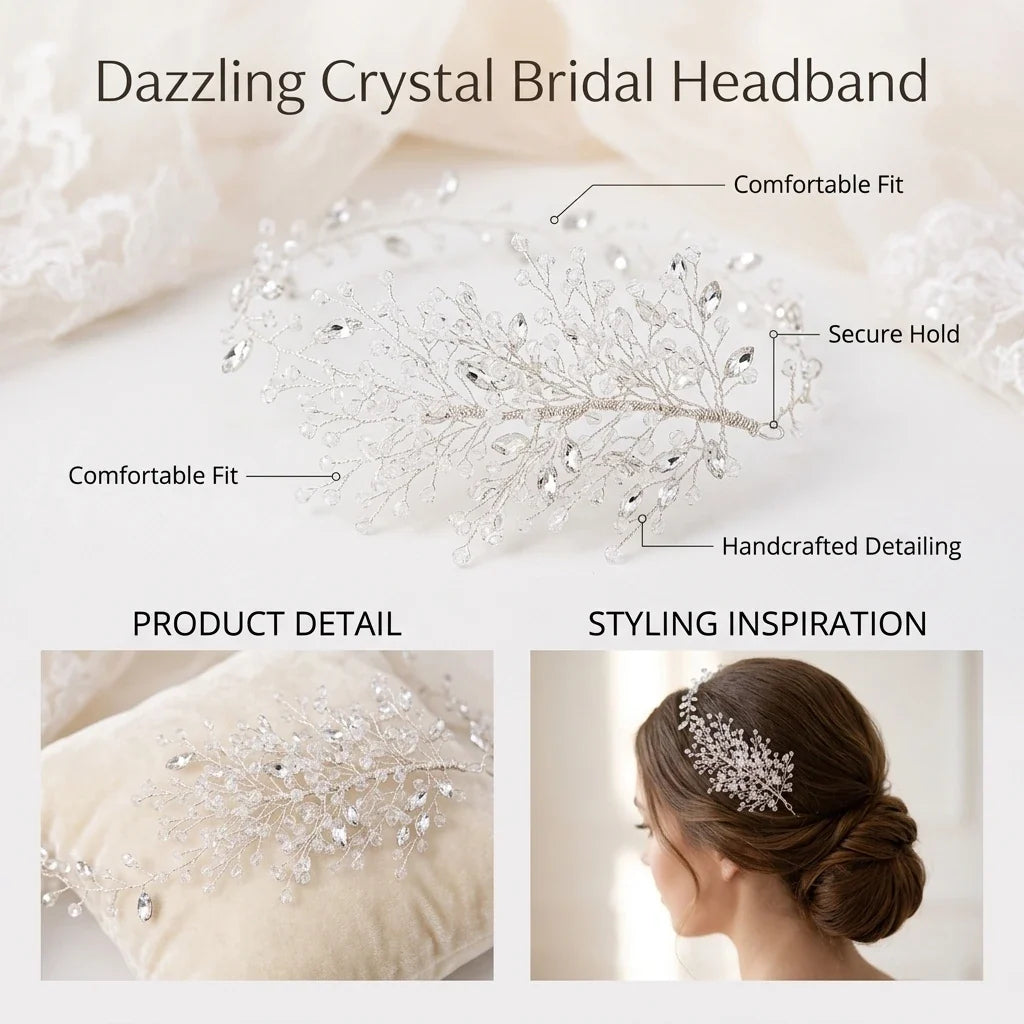 Crystal Rhinestone Bridal Headband | Wedding Hair Accessory