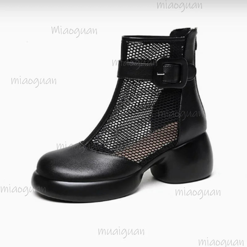 Women's Roman Gladiator Sandal Boots | Wedge Mesh Platform