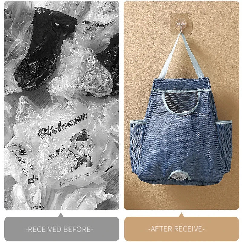 Wall-Mount Plastic Bag Holder & Dispenser | Washable Mesh