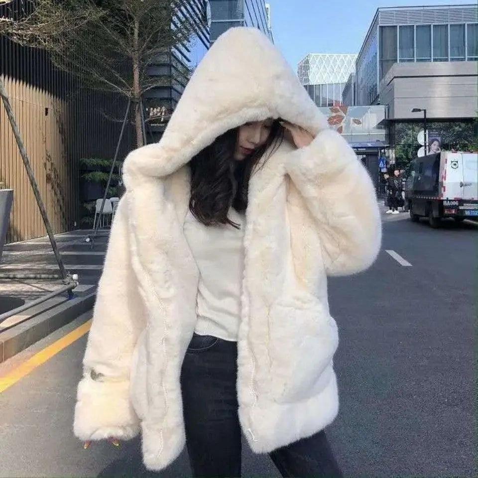 Women's Faux Mink Fur Hooded Coat – Plush Shaggy Jacket