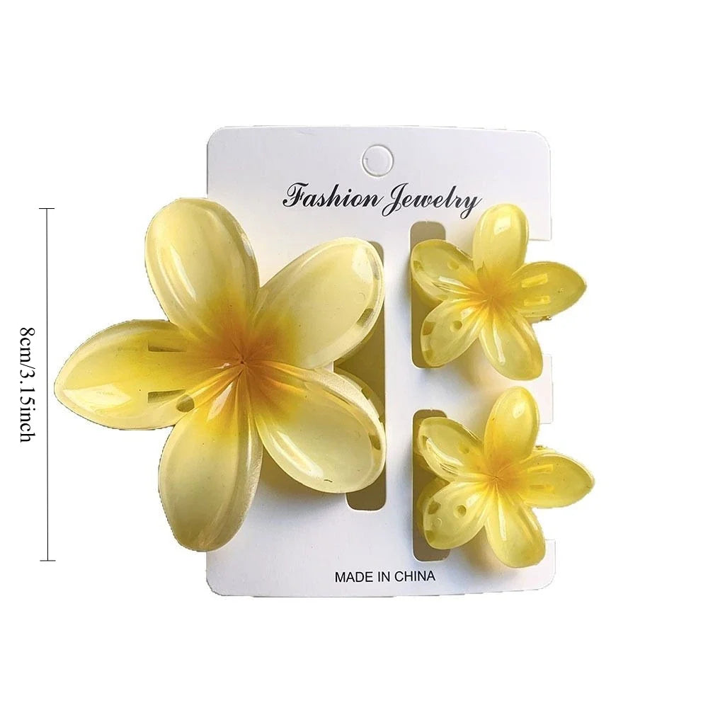 3-Pack Hawaiian Plumeria Flower Hair Claw Clips | Gradient Set