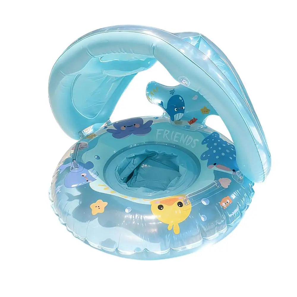 Inflatable Whale Swim Ring Pool Float with Canopy for Kids