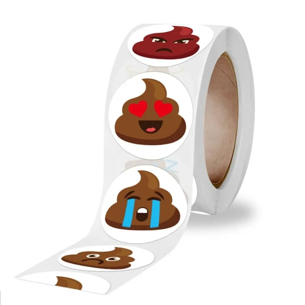 500pcs Poop Emoji Self-Adhesive Stickers – 1" Funny Roll