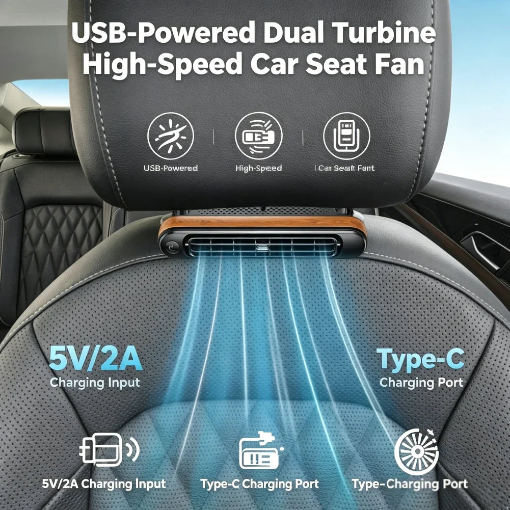 Backseat Cooling Fan Vehicle Rear Headrest Fans Three Adjustable Wind