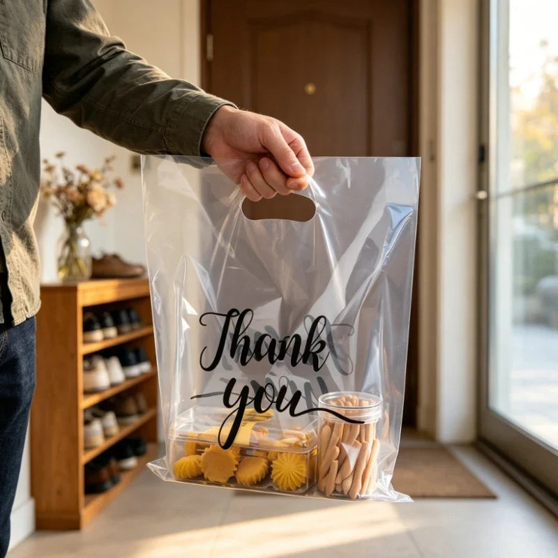 100 Transparent Thank You Gift Bags – Plastic Baking Packaging
