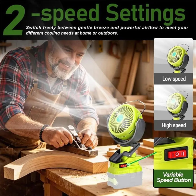 Cordless Clip Fan for Ryobi 18V Battery – Dual USB Portable Fan