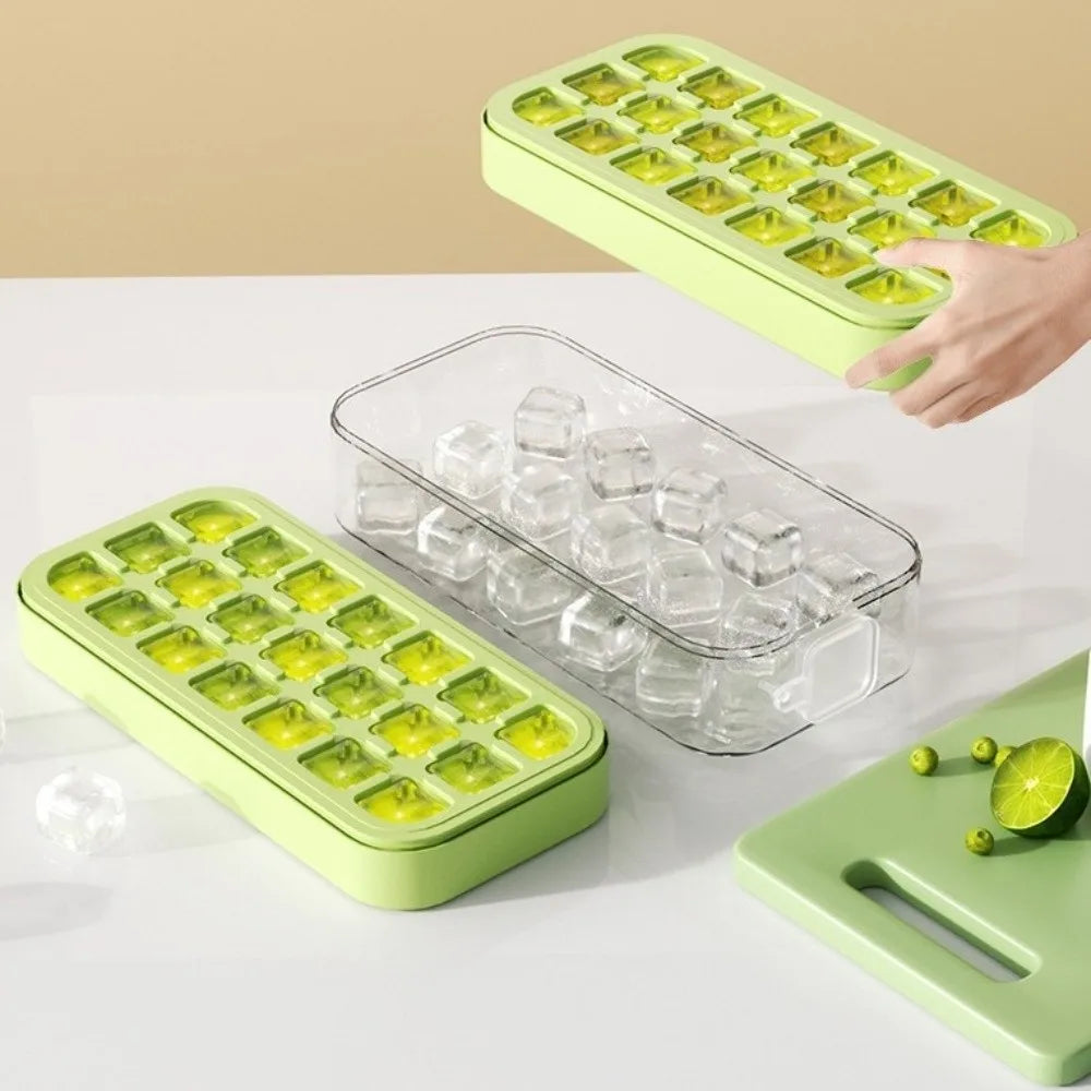 Silicone Ice Cube Tray 21 Cavity with Lid | Space-Saving Mold