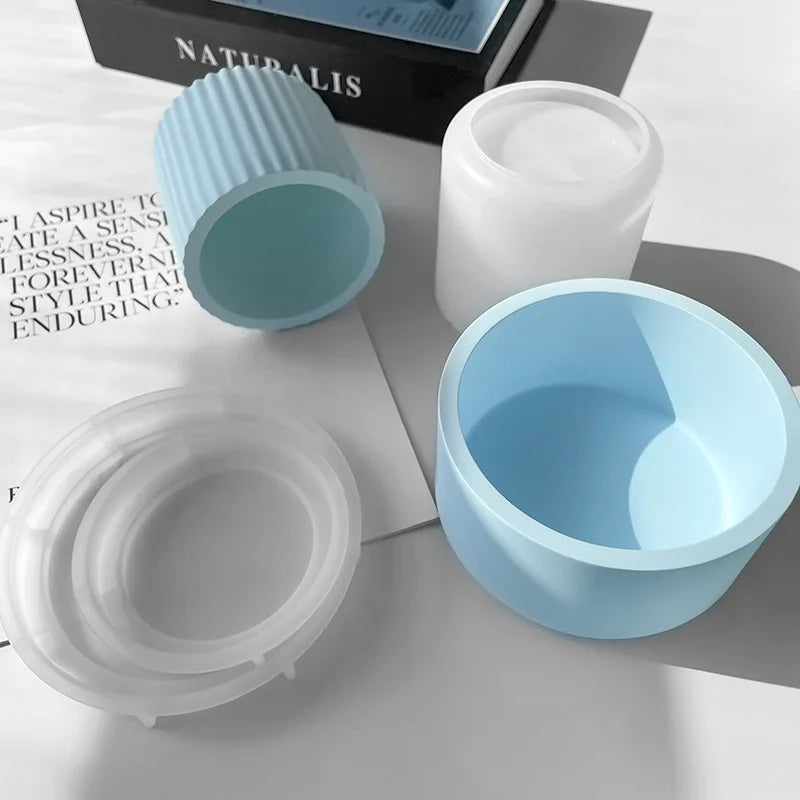 Candle Vessel Silicone Mold Cylindrical Ribbed Smooth Concrete Resin
