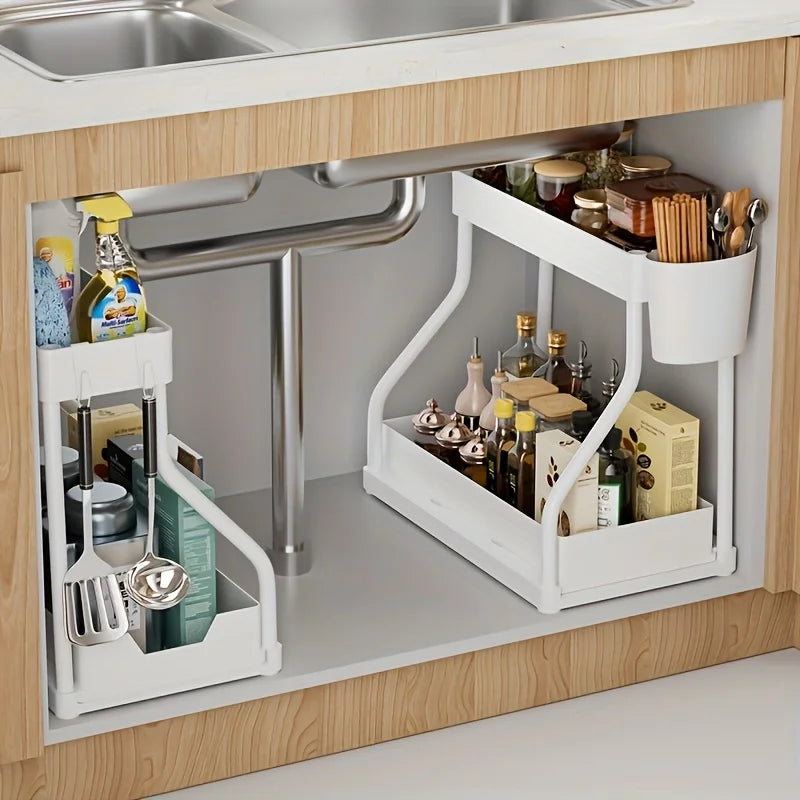 Double Layer Storage Rack Pull-out Box Cabinet Sink Organizing Racks